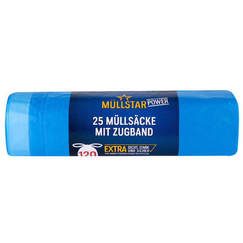 Müllstar Müllsäcke mit Zugband extrastark blau 120 Liter 25 Stück